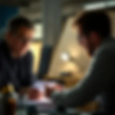 Collaborating for Innovative Solutions An inventor brainstorming innovative ideas with a legal advisor