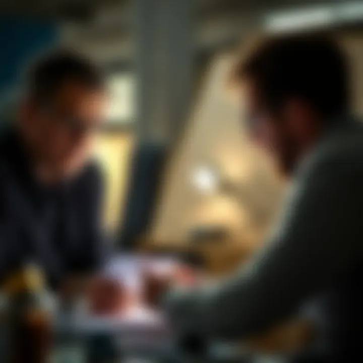 Collaborating for Innovative Solutions An inventor brainstorming innovative ideas with a legal advisor