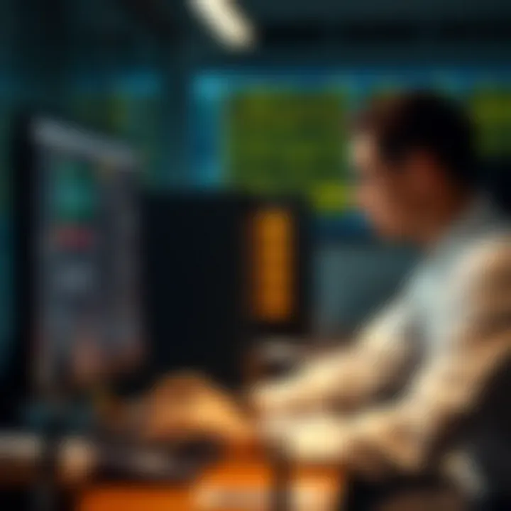 Researching Patent Databases A researcher analyzing patent databases on a computer