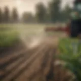 Close-up of pesticide application on crops