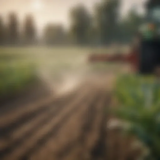 Close-up of pesticide application on crops