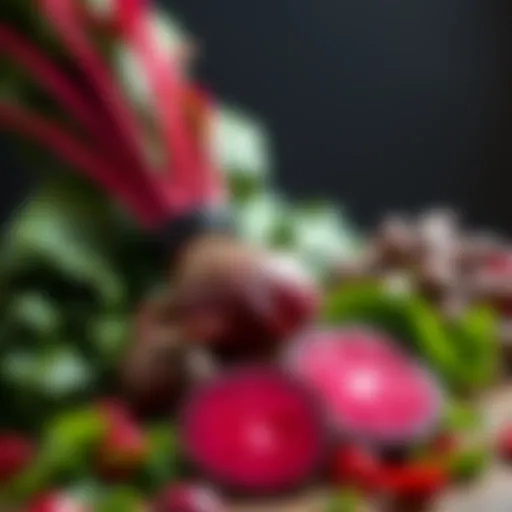 Vibrant beetroot displayed with fresh greens