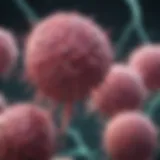 Illustration of breast cancer cells invading lymphatic vessels