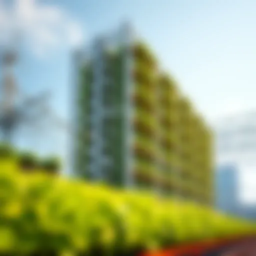 Innovative vertical farm structure showcasing stacked plant rows