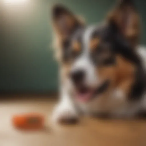 A close-up of a continuous glucose monitoring device designed for dogs.