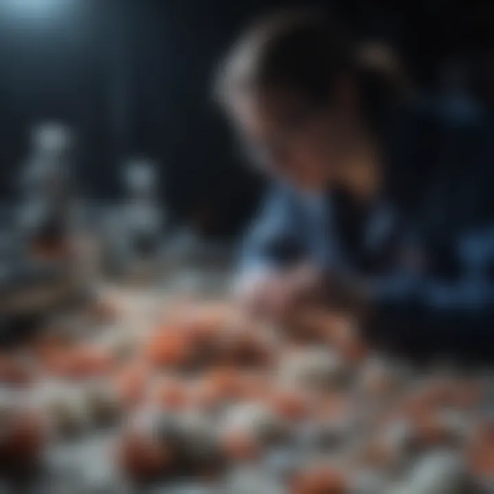 Researcher analyzing coral samples