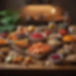 A selection of anti-inflammatory foods arranged artistically on a wooden table