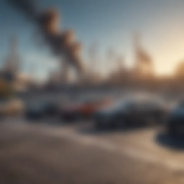Illustration of carbon monoxide sources including vehicles and industrial sites