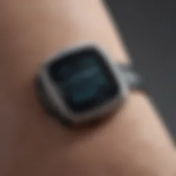 An advanced continuous glucose monitoring sensor placed on a skin surface.