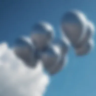 Helium balloons floating in a bright blue sky