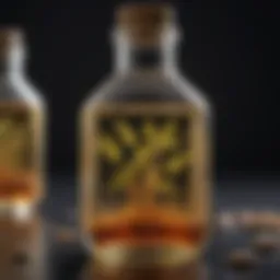 Close-up of liquid ginseng in a clear bottle