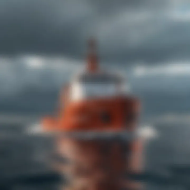 A research vessel collecting data in the open ocean to study its ecological significance and health.