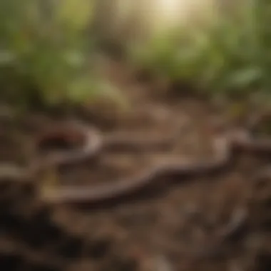 Earthworms in Their Natural Habitat A close-up view of earthworms in enriched soil, showcasing their natural habitat.