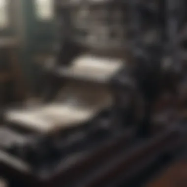 Vintage Printing Press in Action A close-up of a vintage printing press in action