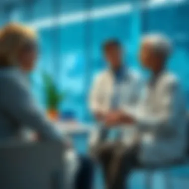 Scene illustrating a genetic counseling session between a specialist and a patient