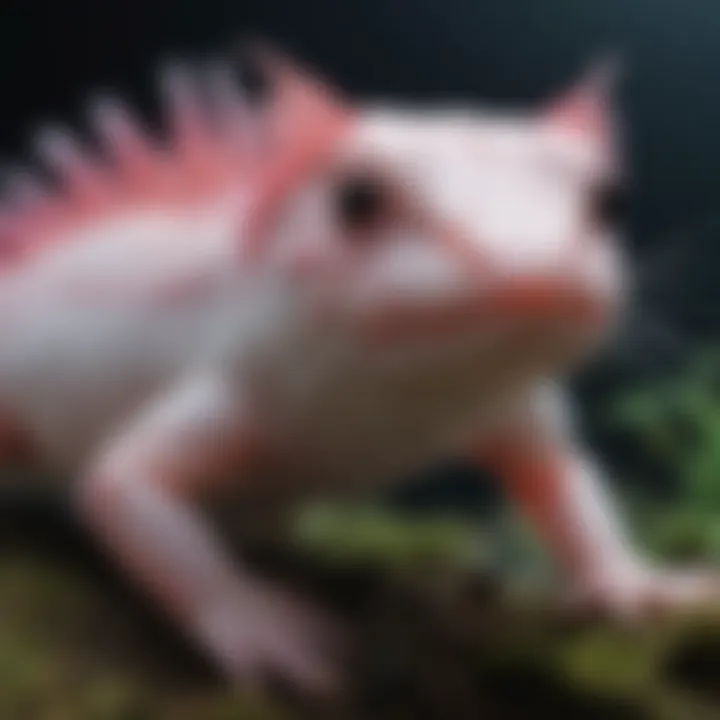 A close-up of an axolotl showcasing its vibrant colors and frilly gills.