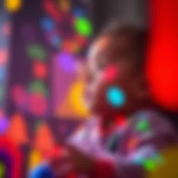 Infant observing colorful shapes