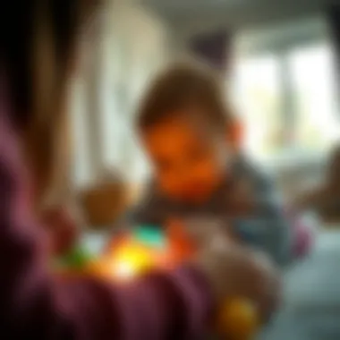 Interactive Playtime with Bright Toys Parent engaging infant with bright toys