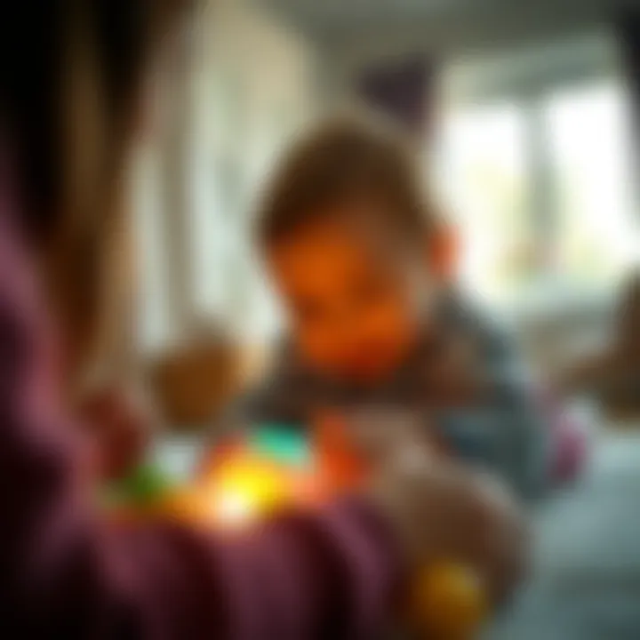 Interactive Playtime with Bright Toys Parent engaging infant with bright toys
