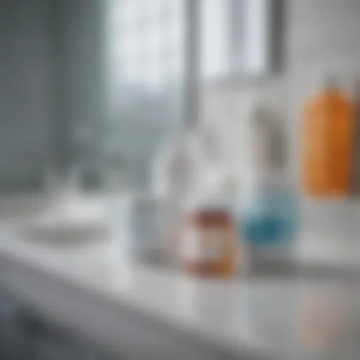 A visual representation of various teeth whitening products on a bathroom counter
