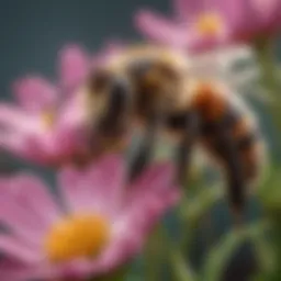 A close-up of a bee collecting nectar from a vibrant flower
