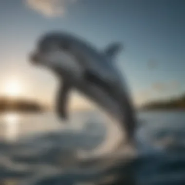 Dolphin Breaching in the Wild A dolphin breaching the surface of the water, showcasing its agility