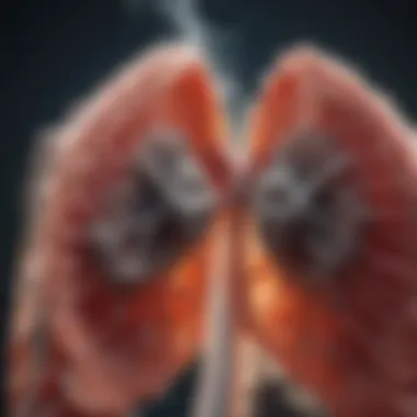 A close-up view of damaged lung tissue due to smoking