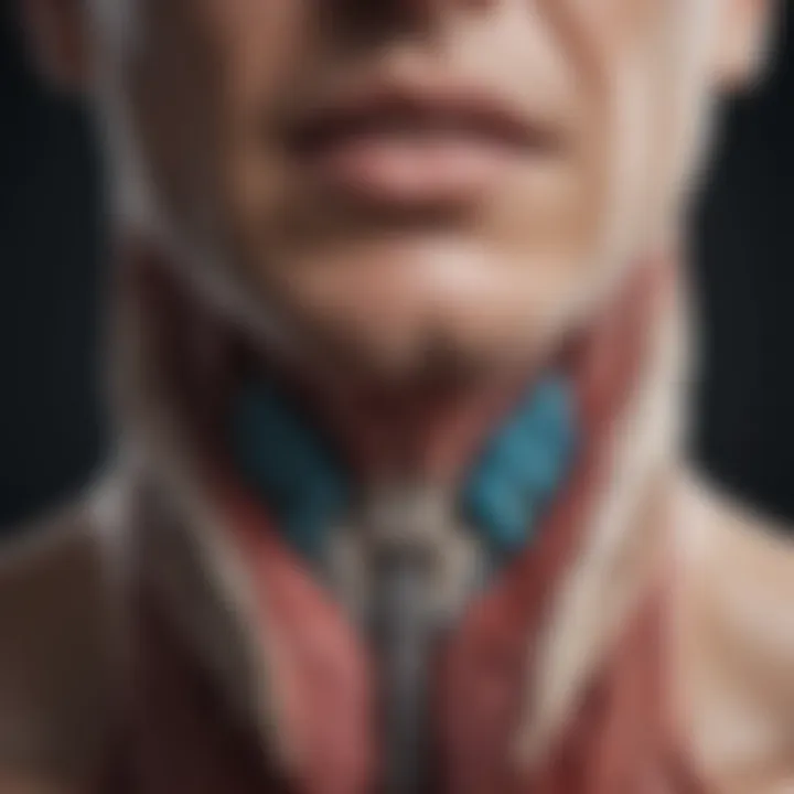 Illustration of thyroid anatomy highlighting growth areas