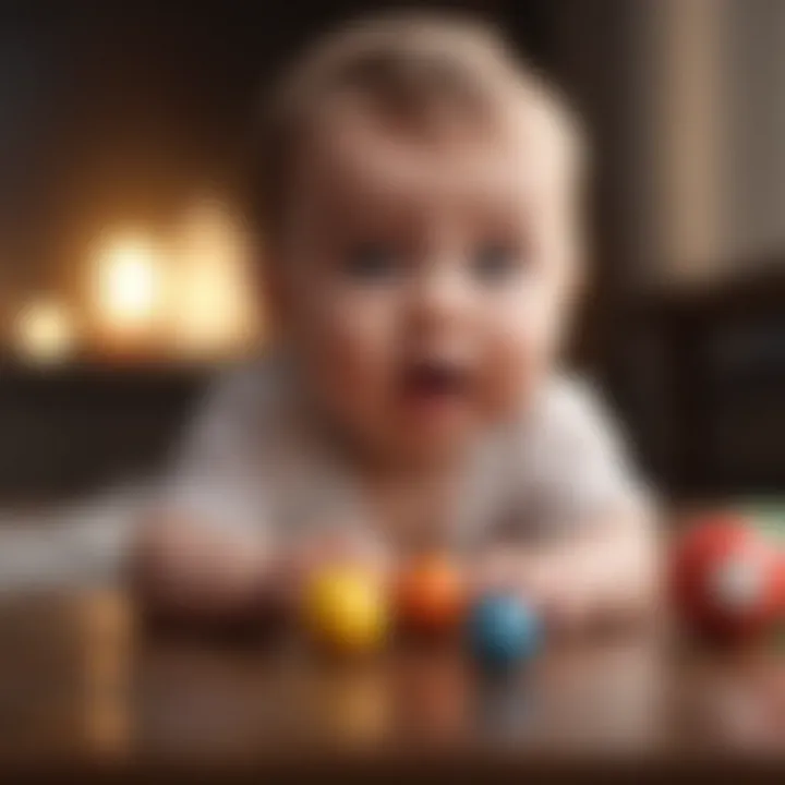 An infant reaching for a toy, illustrating cognitive milestones.