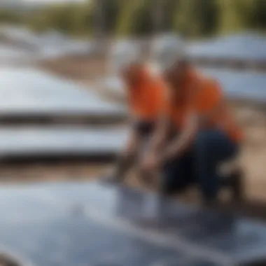 Assessment of Solar Panel Layout Construction workers assessing the solar panel layout