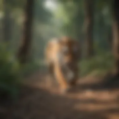 A conservationist monitoring tiger tracks in a dense forest