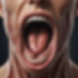 Anatomical illustration of the uvula highlighting amyloid deposits