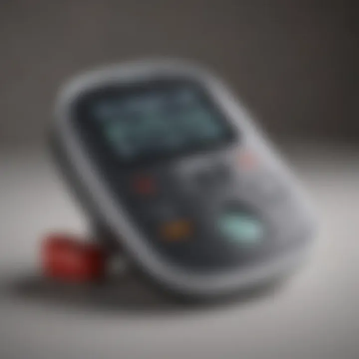 A sleek wireless diabetic meter displaying blood glucose levels with a modern design.